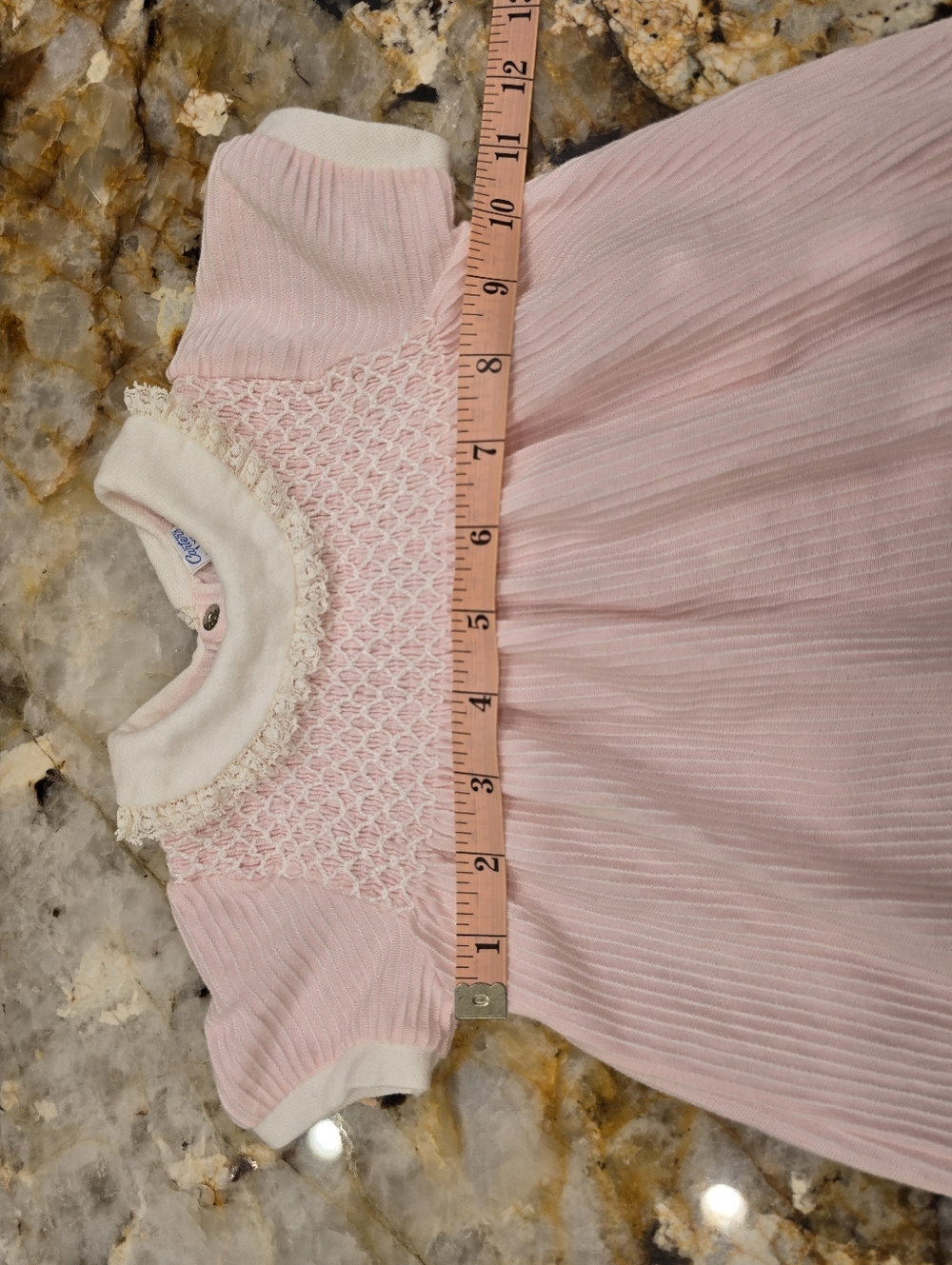 Vintage 70's Carters Classic Dress Pink Smocked Lace 1year - Picture 3 of 5